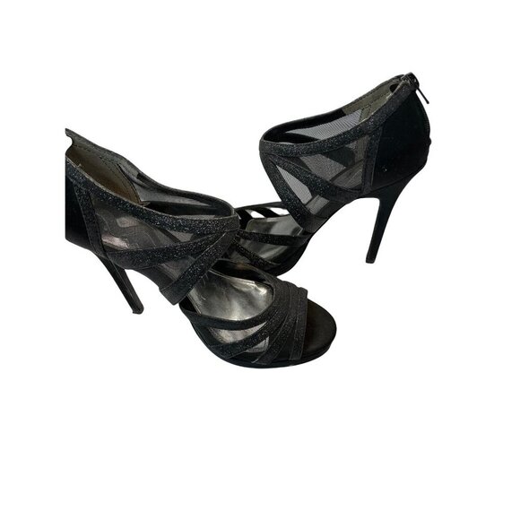 Nina Open Toed Sparkly Black Mesh Slip On 4 Inch Heels Sz 7 - Picture 2 of 11